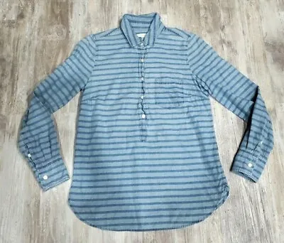 J.Crew Women's Half Button Front Light Denim Cotton Striped Shirt Blouse Size 0 • $12.50