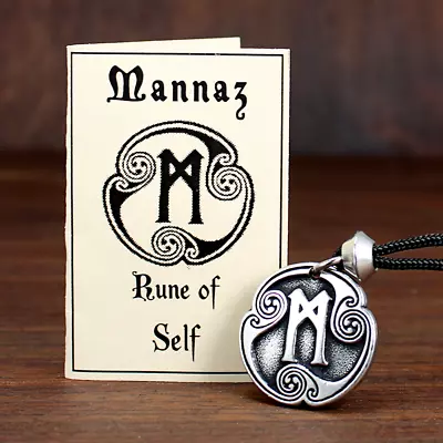 Pewter Mannaz Rune Of Self Pendant Norse Viking Asatru Necklace Talisman Amulet • $19.99