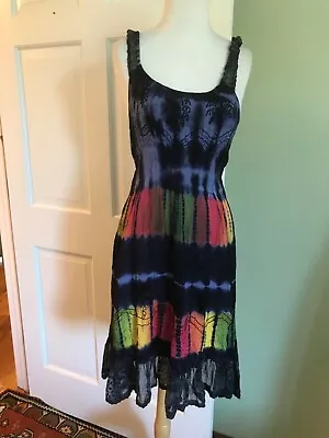 NEW TAGS Vintage Hippie Dress RAINBOW Tie Dye India Gauze Dress Small • $39