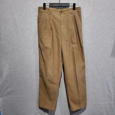 Hardy Amies Pants Men's 48 (32 X 30) Beige Pleated Straight Leg Micro Corduroy • $9.98