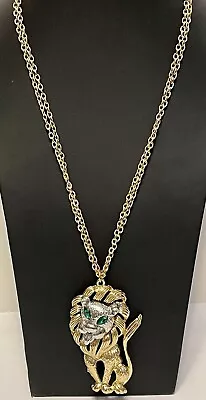 24” L Vintage Gold & Silver Tone Lion Pendant Necklace • $39.95