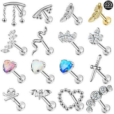 1Pc G23 Titanium Steel Lip Labret Piercing Heart CZ Helix Conch Piercing Jewelry • $13.15