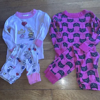 $15 • Buy Lot Of 2 Hanna Andersson Pajamas Size 3t Girls 90 Cm Peanuts Cat Halloween
