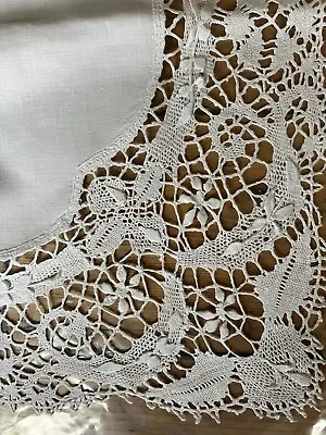 Antique Linen Lace Edged  Crochet Tablecloth • £25