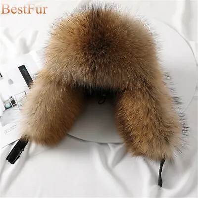 Mens Real Fox Fur Hats Russian Ushanka Aviator Hat Trapper Hunter Ski Earlap Cap • $34.18