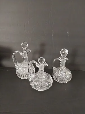 Set Of Three (3) Vintage Cut Crystal Glass Vinegar And Oil Cruet Set • $42