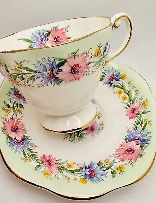 Vintage Eb Foley  Cornflower  Green Border Cup & Saucer Set; Floral Teacup • $19.99