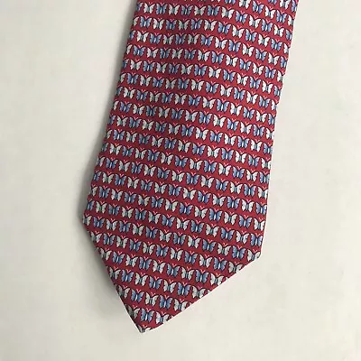 Brooks Brothers  Red Blue Butterflies Silk Tie 3.75 X 60  Stain Resistant EUC • $9.94