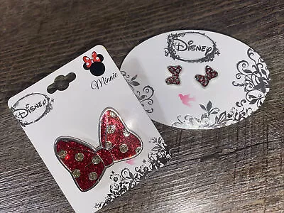 Claire’s Statement Ring Silver Red Minnie Mouse Bow Adjustable Earrings Lot • $25.99