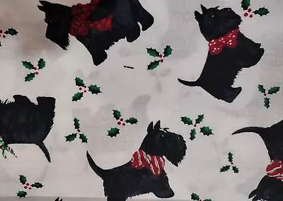 Fabric Daisy Kingdom Black Scottie Dog W/Holly Christmas/BHY • $6.50