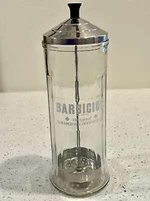 Vintage BARBICIDE Glass Disinfectant Sanitizing Jar W/Lift - Barber Hair Salon • $24