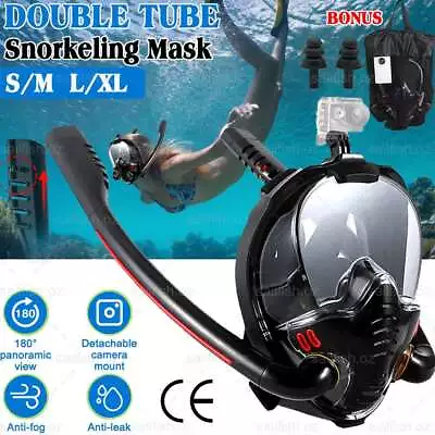 Dual Tube Snorkel Mask Full Face Anti-fog Scuba Swimming Diving Mask For GoPro • $26.99