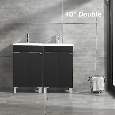 40  Black Bathroom Vanity Double Under Mount Sink/Chrome Faucet/Wood Cabinet Set • $469.99