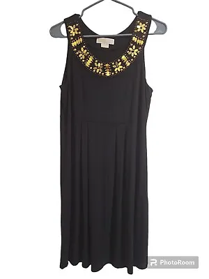 Michael By Michael Kors Black Sleeveless Dress Size M Embellished Gold Neckline  • $14