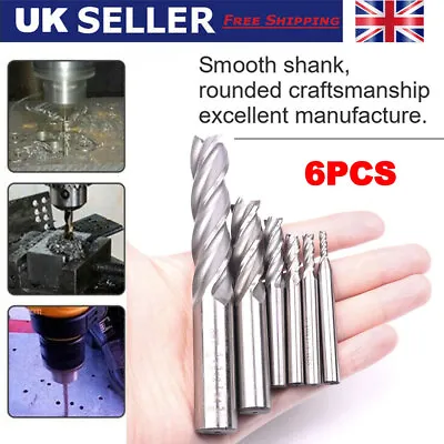£12.99 • Buy 6PCS 4 Flute End Mill Cutter HSS Slot Spiral Drill Bits CNC Milling Machine Tool