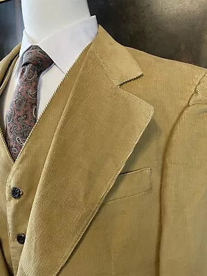 VTG The Sovereign 46R 2Pc Blazer & Waistcoat Tan Corduroy 2Btn Blazer With Vest • $63.99