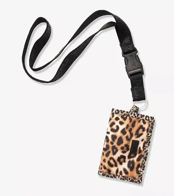 Vs Victorias Secret Pink Keychain Mesh Pocket Lanyard Wallet Leopard • $34.99