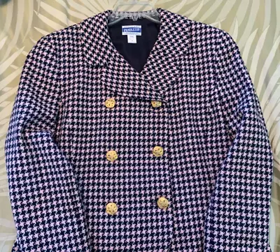 Vintage Women's Pendleton 100% Wool Houndstooth Jacket Blazer Coat Pink Navy 16 • $39.90