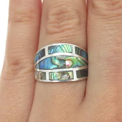 925 Sterling Silver Vintage Real Abalone Shell Ring Size 6.75 • $32.99