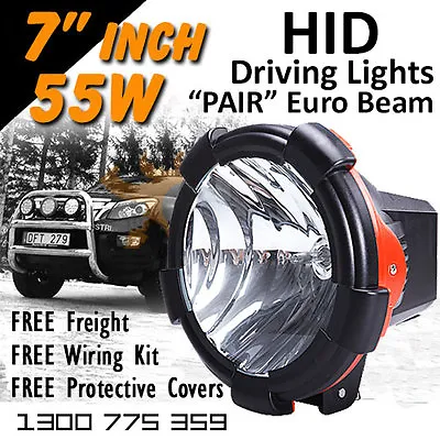 HID Xenon Driving Lights - Pair 7 Inch 55w Euro Beam 4x4 4wd Off Road 12v 24v • $193.65