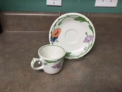 Villeroy & Boch Amapola Porcelain Cup & Saucer Set Orange Blue Flowers • $20