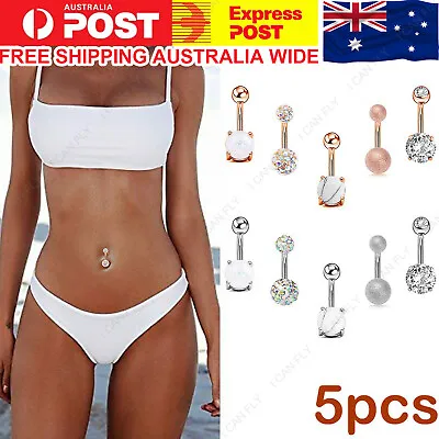 5pcs Belly Bar Piercing Ring Crystal Zircon Surgical Steel Silver Jewellery DF • $8.96