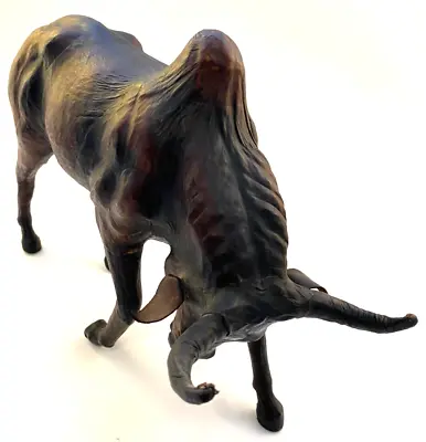 Vintage  Handcrafted Charging Bull Leather Wrapped Statue (Brown ) 16  • $36