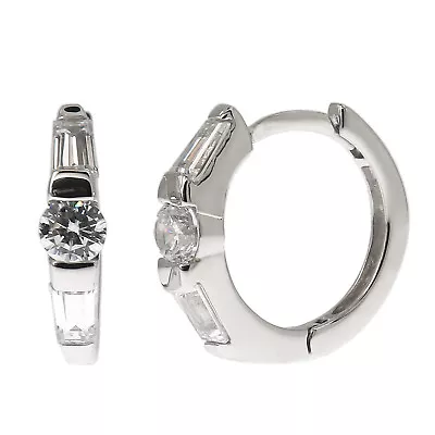 Silver 0.25 Carat CZ Round With Tapered Baguette Cut Hinged Hoop Earrings • $14.25