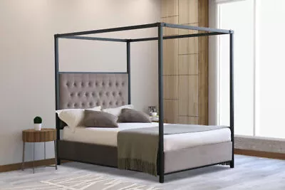 Grey Cream Headboard Four Poster Metal Bedframe 4ft6 Double 5ft Kingsize  • £9999.99