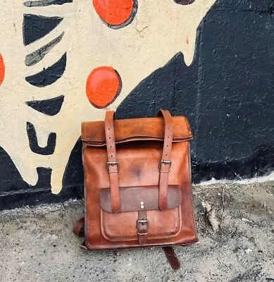 Men's Leather Backpack Rucksack Messenger Laptop Vintage Genuine Bag • $61.75