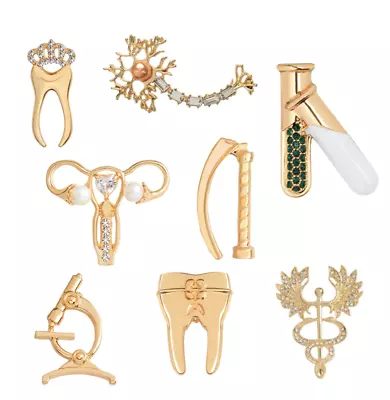 Medical Jewelry Caduceus Brooch Tooth Microscope Laryngoscope Doctor Pins Badges • $4.43