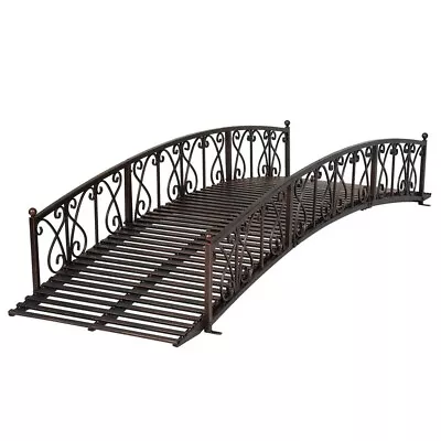 8 Ft Bridge Garden Metal Outdoor Decor Pond Curved Backyard Arch Walkway Brown • $417.82