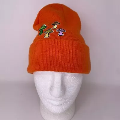 NWT Neff Beanie Winter Hat Snowboard Skate Orange Happy Mushrooms Embroidered • $19.95