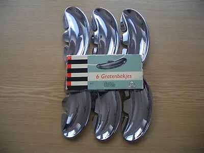 $10.86 • Buy Vintage Mid Century Set Of 6 Chrome Bone Dishes - Retro Dining Tableware Plates