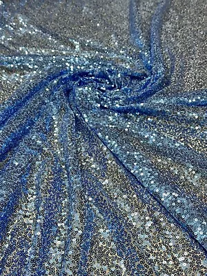 Blue Sequins On Mesh All Over 3mm Sequins On Mesh 59/60  By The Yard • $9.99