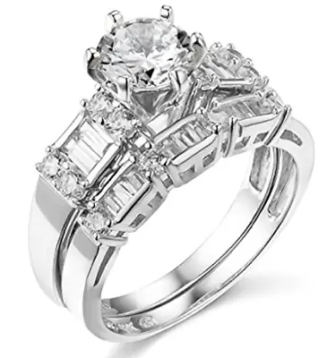 2.75 Created Diamond Round Real 14K White Gold Engagement Ring Set Matching Band • $519.84