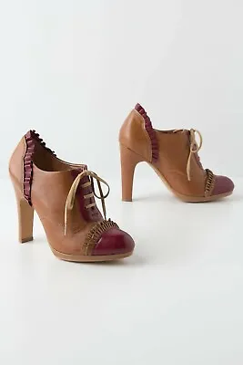 Anthropologie  Bordeaux Ruffled Oxford Heels  By Miss Albright Wine 9.5 $248 • $79.99