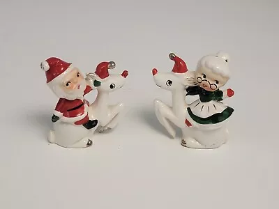 Vintage Christmas Salt And Pepper Shakers Santa And Mrs. Clause Riding Reindeer • $180