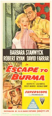 Escape To Burma Movie Poster 1955 Barbara Stanwyck Australian Daybill • $48.15