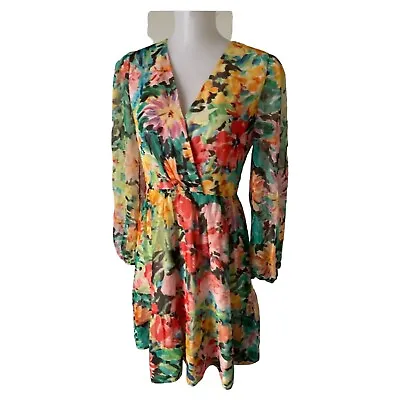 New Milly Mia Garden Floral Silk Chiffon Dress Lined Size 0 Multicolored $425 • $99