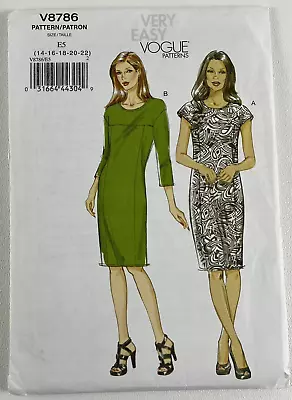 OOP Vogue Sewing Pattern 8786 Easy Sew Dress 2 Styles Sizes 14 16 18 20 22 UC FF • $5