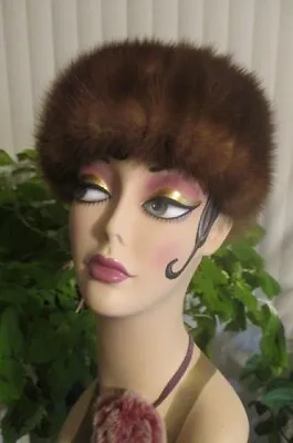 Vintage Women's Deborah Exclusive Real Mink Brown Fur Hat Made USA 7'' Diameter • $29.95