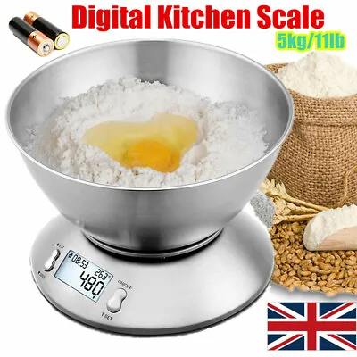5Kg/1g Digital Kitchen Scale Electronic Household Food  Weighing Bowl Scales UK • £17.49