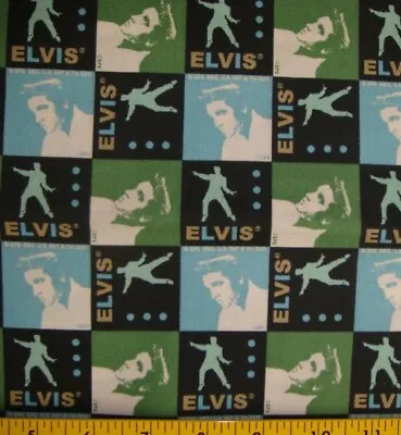 17 Inches Elvis Presley Graphic Patch Green Blue Cotton Fabric • $7.15