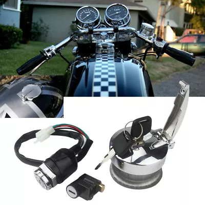 Universal For Vintage Motorcycle Flip-up Fuel Gas Tank Fuel Cap +Ignition Switch • $32.48