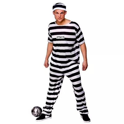 Adult PRISON BREAK CONVICT Inmate Prisoner Fancy Dress Costume Mens Jail Stag Do • £9.95