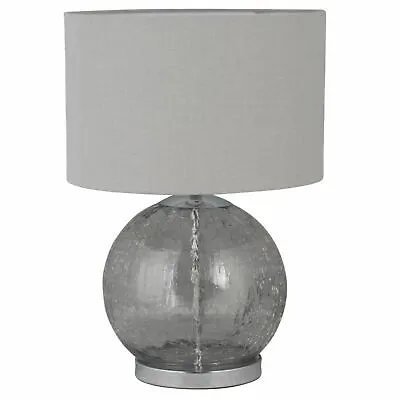 £34.99 • Buy Contemporary Crackle Glass 41cm Table Lamp Bedside Light With Grey Linen Shade