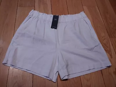 M&S COLLECTION Linen Rich Easy Iron Shorts White Elasticated Waist Size 14 NEW • £14.99