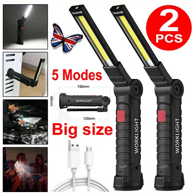 2PCS Rechargeable LED Magnetic Work Light Cordless COB Inspection Lamp Torch USB • £13.49