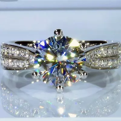 £117.05 • Buy 3.14 TCW Round Cut Brilliant Moissanite Engagement Ring In 14K White Gold Plated